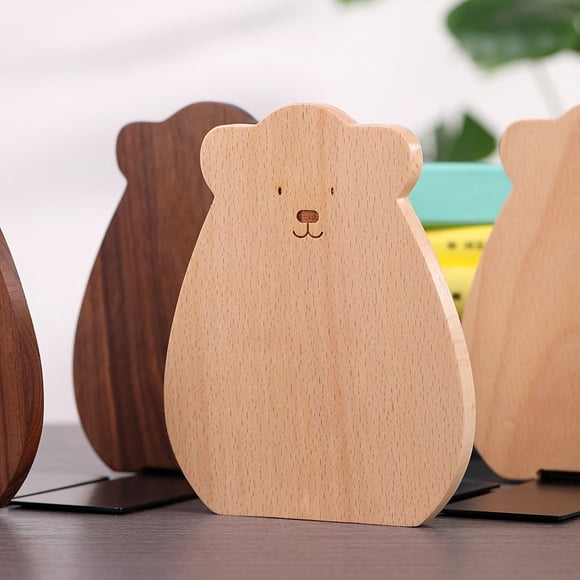 Soporte para libros de madera maciza, estantería gruesa, estantería para libros, estantería de escritorio, almacenamiento de libros, soporte para libros con forma de oso de madera