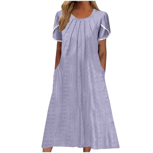 Birdeem Robe d'Été Confortable Aguichant Mode Couleur Unie Poche Manches Courtes Col Rond pour Femmes