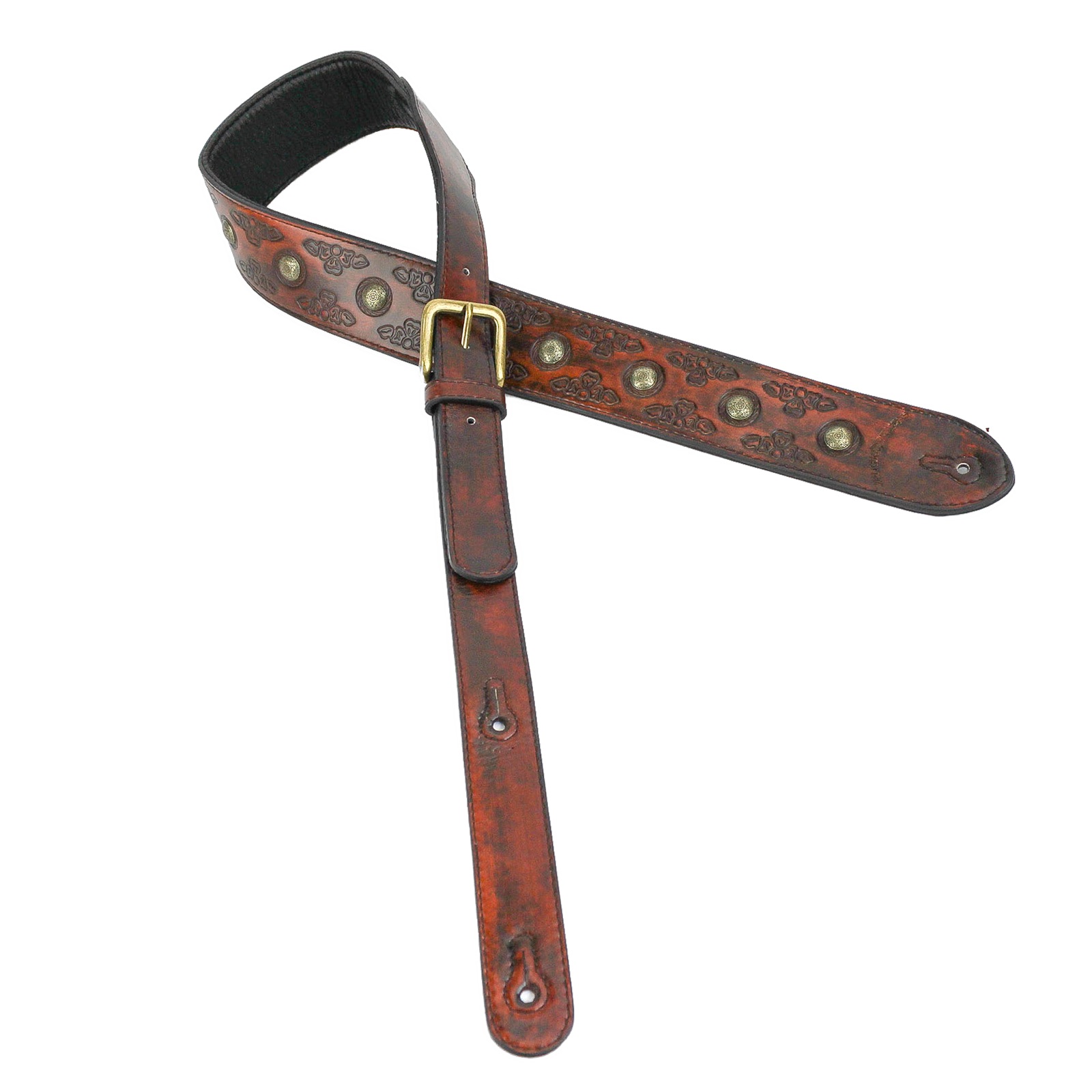 Walker & Williams Antique Cherry Padded Leather Guitar Strap with Brass Coin Studs Walker & Williams GE-202