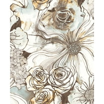 NextWall Harry & Grace Ink Rose Peel and Stick Wallpaper 20.5 in. W x 18 ft. L - Mocha & Blue Mist