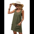 thumbnail image 2 of Vestido de Verano para Mujer, Sin Mangas, con Bolsillos, Informal, Corto, Corte A, Cuello Redondo. Verde S, 2 of 8