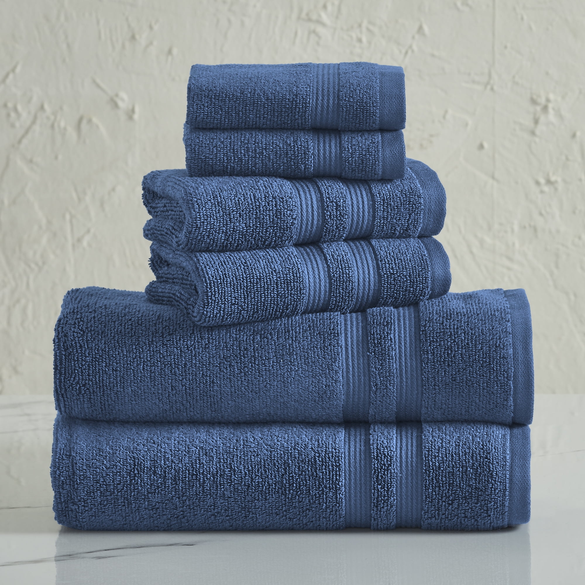 Mainstays Performance 6-Piece Bath Towel Set, Quick Dry, Fade Resistant, Indigo
