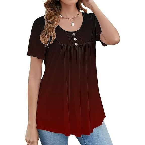Women's Short Sleeve T-shirt Women'S Tunic Tops For Leggings Short Sleeve Shirts Up Casual Ruched Blouses Clothes,Red Women's Short sleeve T-shirt S