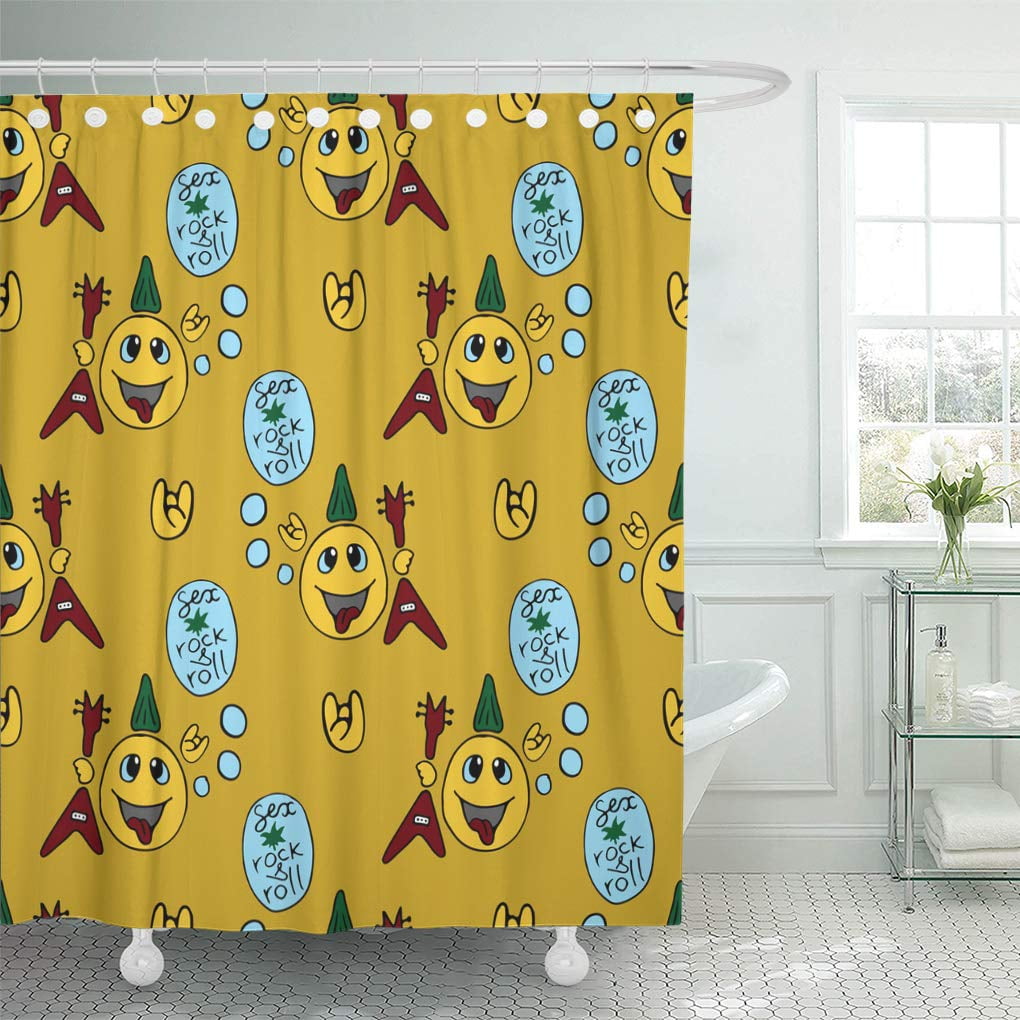 Yusdecor Cute Rock N Roll Musician Guitar Emoticon Seamless Pattern Bathroom Decor Bath Shower Curtain 60x72 Inch Walmart Canada