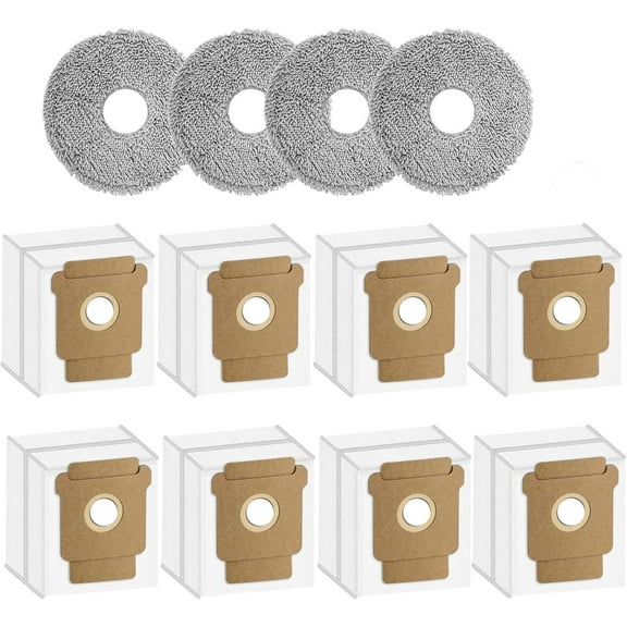 Replacement Dust Bag Mop Pad for iRobot Roomba Plus 505 Combo/ 405 Combo Robot Vacuum Accessories Kits, 8 Vacuum Bag 4 Mop Cloth