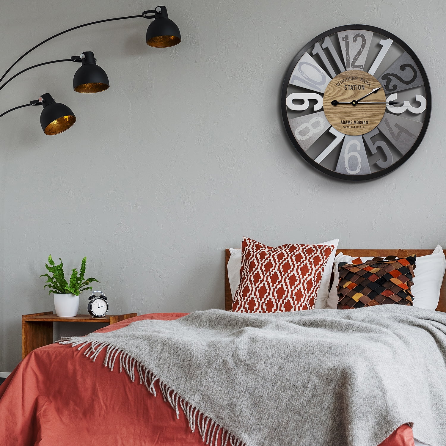Sorbus Wall Clock Decorative , 24”, Battery Operated, Decorative for Kitchen, Bedrooms, Office Living Room, Silent Analog Clock, Woodley Park Station Text, Rustic Modern Farmhouse Decor, Wooden, Metal