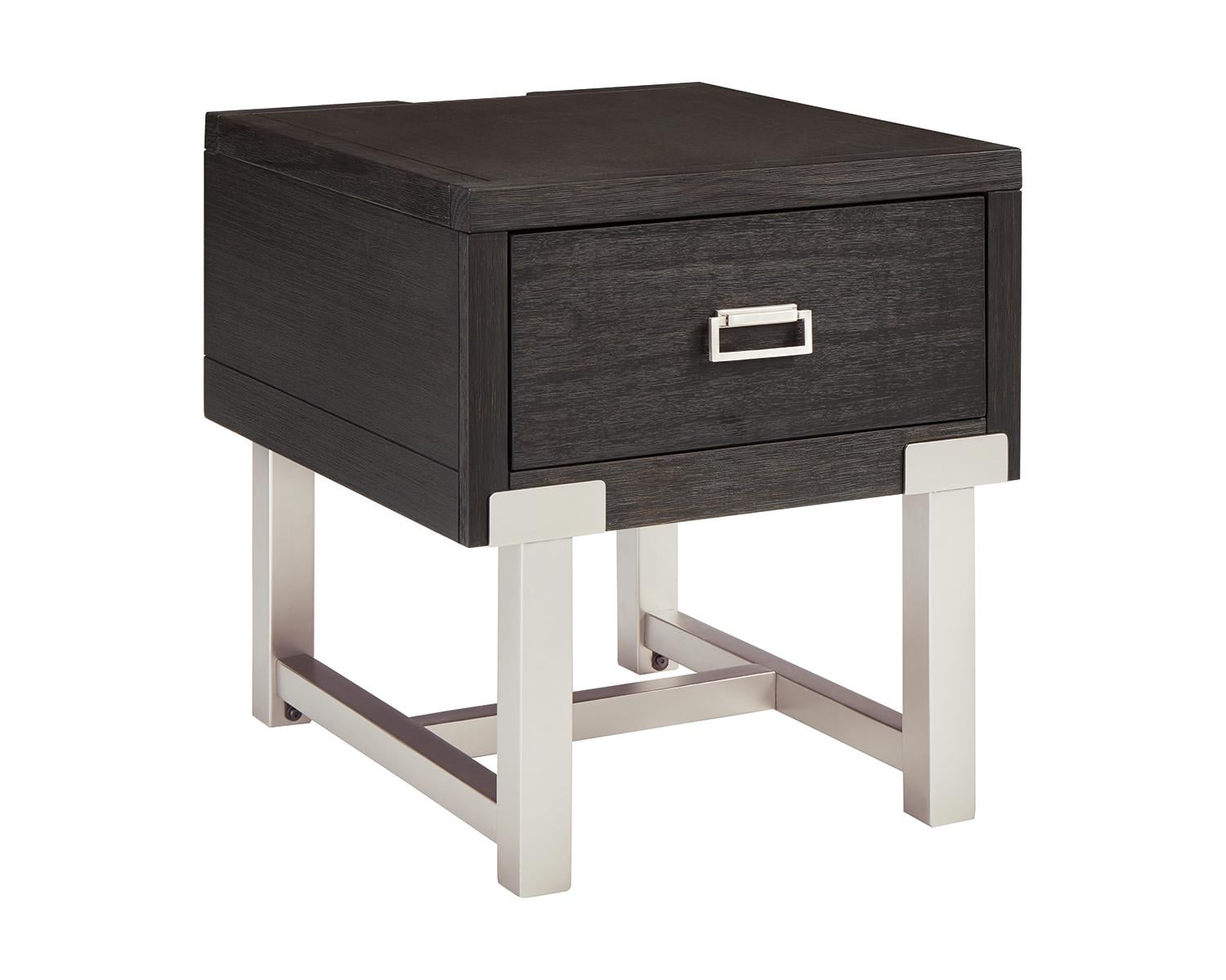 Details about   Smooth Grey Rustic Wood End Table Set W/ Slate Stacked Handles For Faux Drawers 