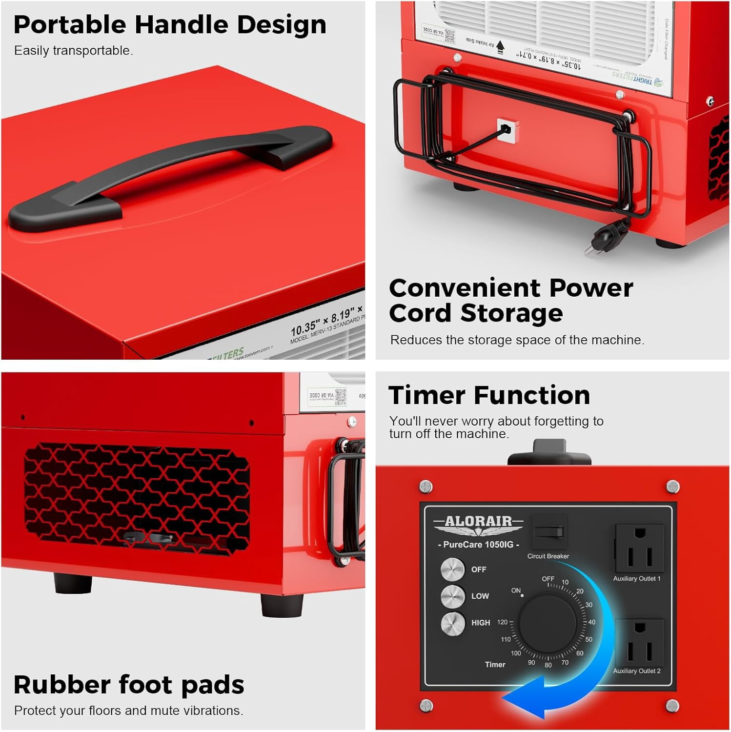 AlorAir 850/1050 CFM Portable Air Filtration System Built-In Ionizer with Strong Vortex Fan for Garage, Works Shop, Purecare 1050IG Tabletop Dust Collector