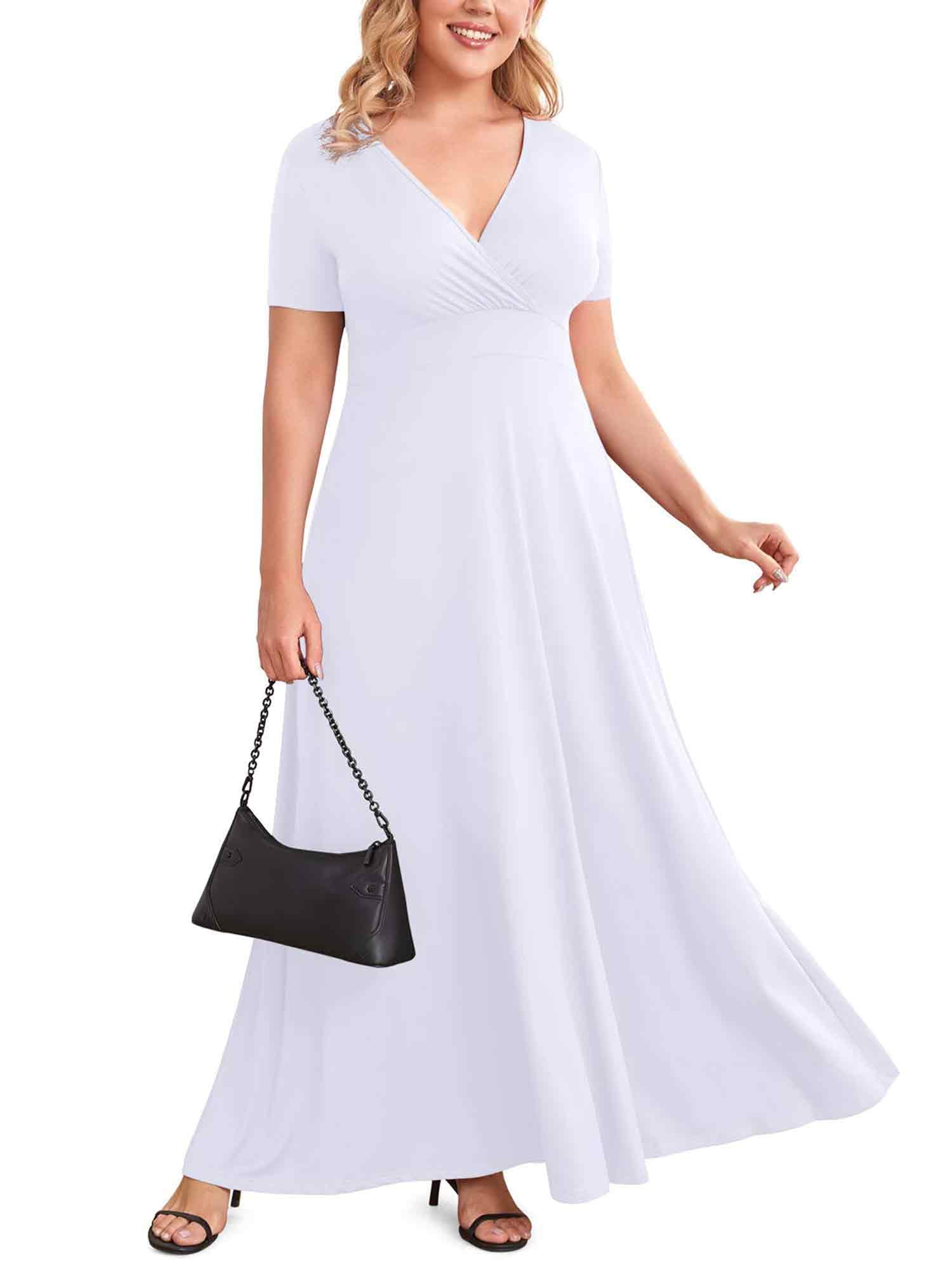 POSESHE Women Plus Size V Neck Short Sleeve Evening Dress, Elegant ...