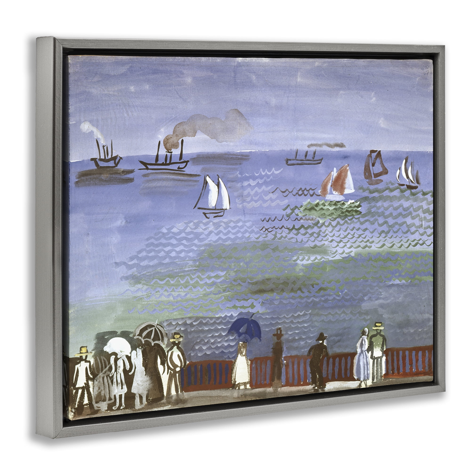 Stupell Industries Classic Raoul Dufy Nautical Scene Landscape & Nature Painting Gray Floater Framed Canvas Art Print Wall Art, 21 x 17