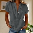 thumbnail image 2 of Summer Short Sleeve Tops Women Loose Fit V Neck Cotton Linen Shirts Solid Cozy Casual Beach Blouses (M, Gray), 2 of 7