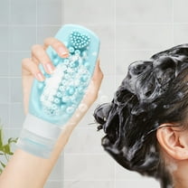 Silicone Dispenser Bottle, Travel Shampoo Bottle, 2 in 1 Cleaning Fluid Dispenser with Brush Head, Portable Leakproof Toiletry Container, Squeeze Bottle for Shampoo Body Wash