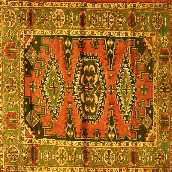 Ahgly Company Indoor Square Persian Yellow Traditional Area Rugs, 5' Square