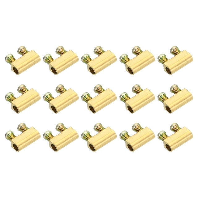 Abrazadera de cable de acero Uxcell M3 con doble orificio, clips de cable de 3.0 mm con tornillo tono dorado, paquete de 15