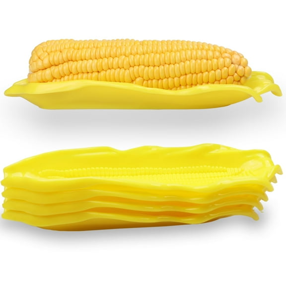 4 Pack Corn Trays Plastic Corn Dishes Service Tray Cob Dinnerware Corn Cob Holders for Butter Corn, Yellow