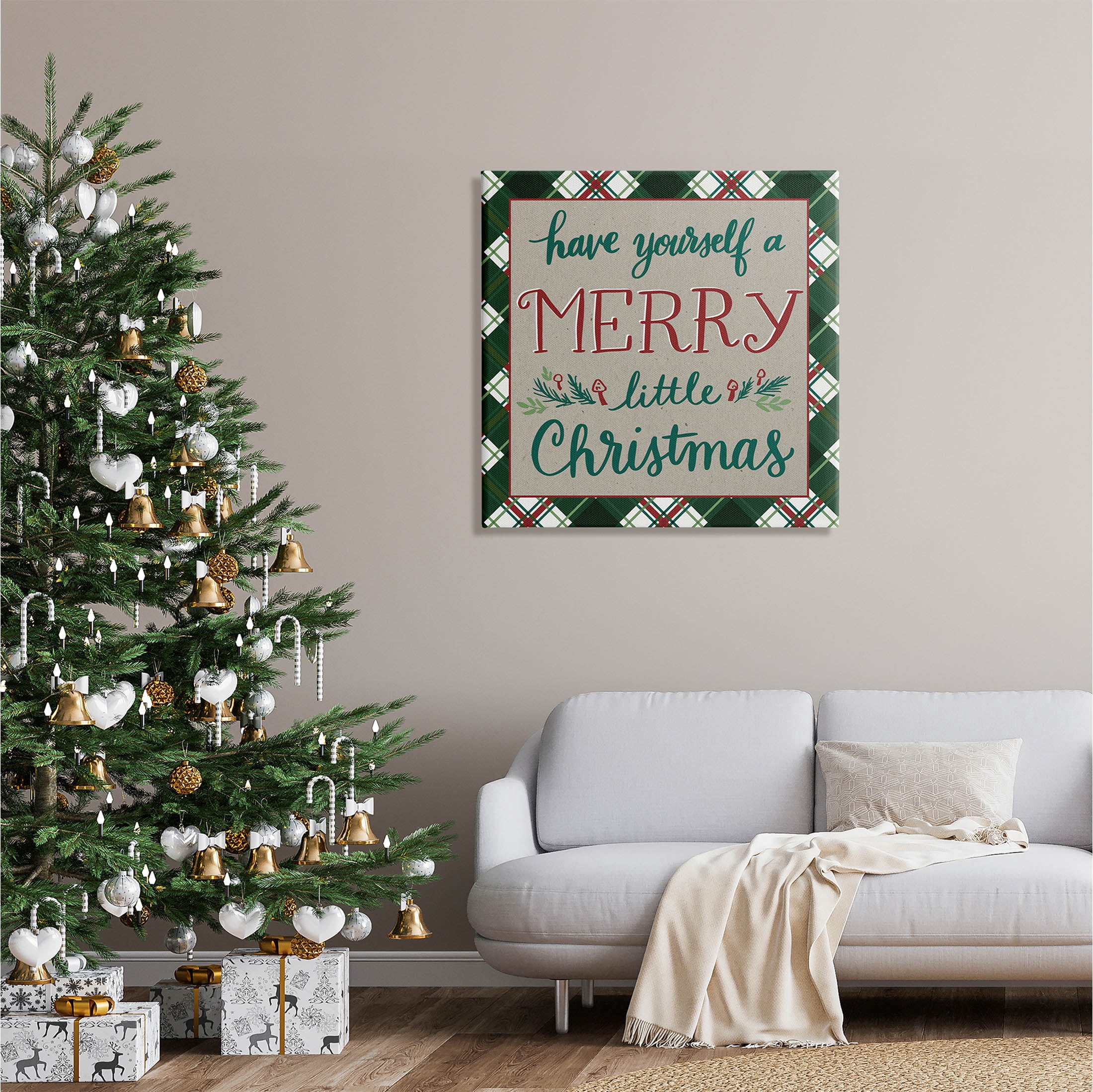 Merry Little Christmas Plaid Holiday Holiday Graphic Art Gallery Wrapped Canvas Print Wall Art