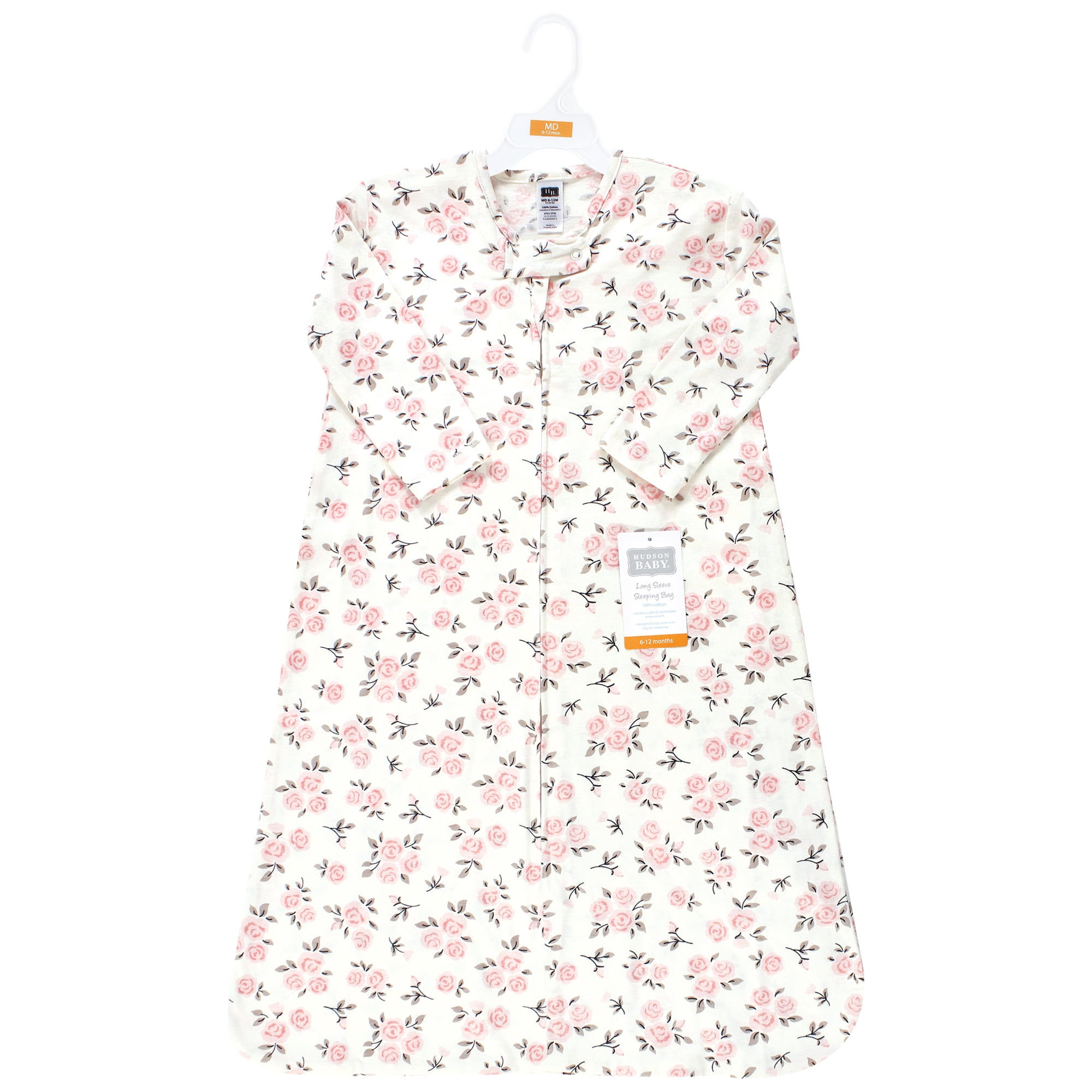 Hudson Baby Infant Girl Long Sleeve Cotton Jersey Sleeping Bag, Neutral Pink Floral, 0-6 Months