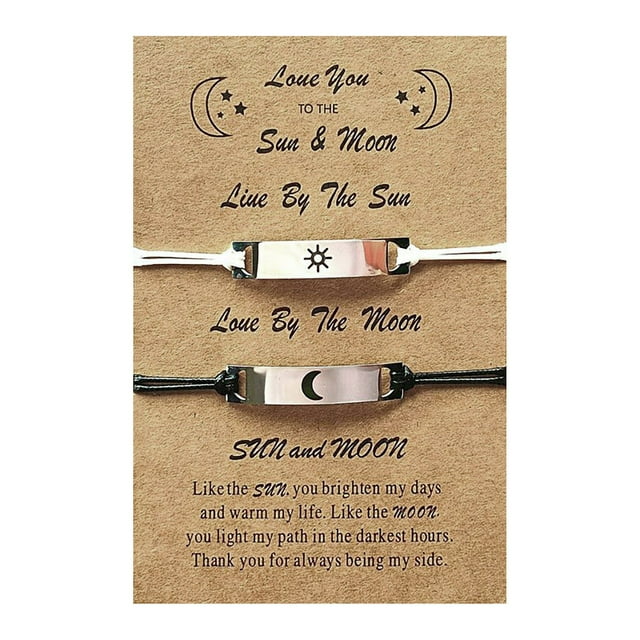 2Pcs Set Corazón Sol Luna Pulseras con Encanto para Mujeres Hombres Hecho a Mano Cuerda Trenzada Pulseras Ajustable Pareja Amistad Joyería Regalo