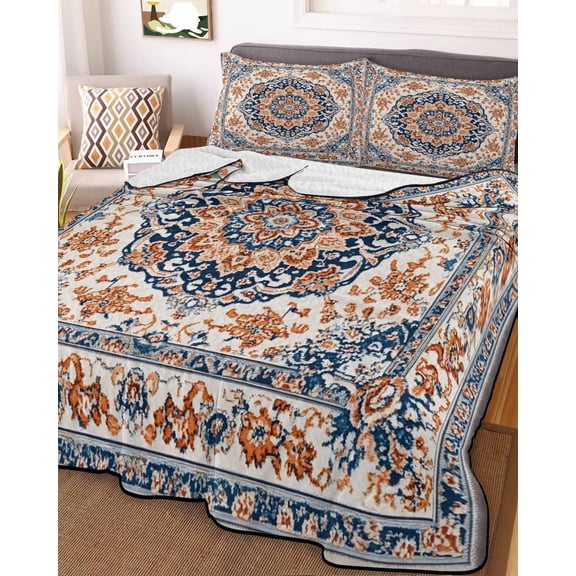 Blue Burnt Orange Boho Twin XL Size Down Alternative Comforter, Lightweight Comforter Quilt Bedding Set with Pillow Shams Antique Southwestern Ethnic All Seasons Bed Comforter Duvet Insert 68"x98"