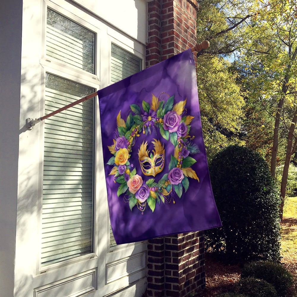 Caroline's Treasures DAC5251CHF Wreath Mardi Gras House Flag Large Porch Sleeve Pole Decorative Outside Yard Banner Artwork Wall Hanging, Polyester, House Size, Multicolor