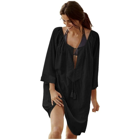 Cover Ups for Swimwear Women, Womens Plus Size Chiffon Mesh Long Sleeve Coverups Swimwear Hawaii Casual Beach Hollow Out Bikini Cover Up Dresses Summer