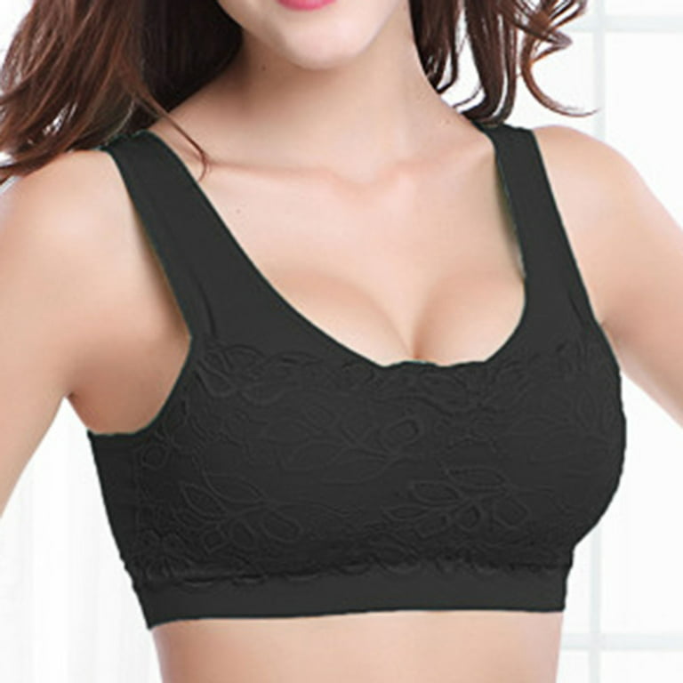 Cheers Wide Shoulder Strap Yoga Bra U-Shaped Back Wireless Sport Fitness  Lace Push Up Stretchy Bra for Jogging