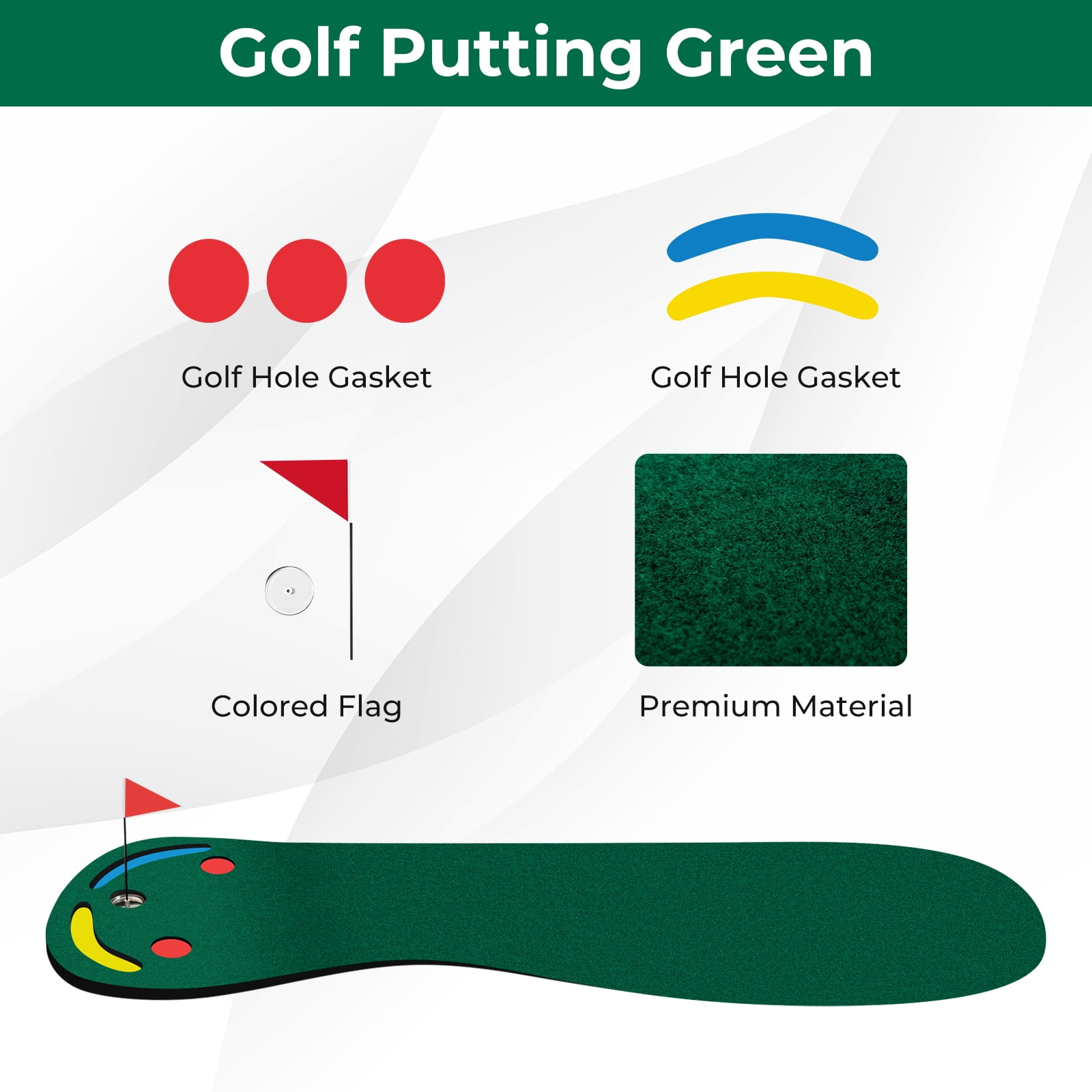 Costway 9.8FT X 3FT Par 3 Holes Golf Putting Green Mat Set for Indoor & Outdoor Practice