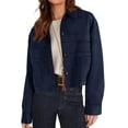 thumbnail image 2 of Chaqueta Corta de Ante Sintético para Mujer, Informal, Ligera, para Otoño e Invierno. Azul Marino L, 2 of 8