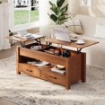 thumbnail image 1 of Table Basse à Plateau Relevable avec Rangement – Table Centrale en Bois de 47,2 Pouces, 2 Tiroirs, Compartiment Caché, Hauteur Réglable, Multifonctionnelle pour Salon/bureau à Domicile – Brun Café, 1 of 8