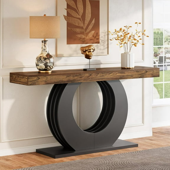 Tribesigns 63-Inch Sofa Table, Farmhouse Entryway Table, Narrow Long Couch Console Behind Sofa with Black Circle Metal Base for Living Room Hallway
