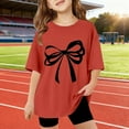 thumbnail image 2 of Likimi Infant Kids Girls T Shirt Crew Neck Short Sleeve Bow Print Comfortable Tops Red Size 5-6 Years, 2 of 4