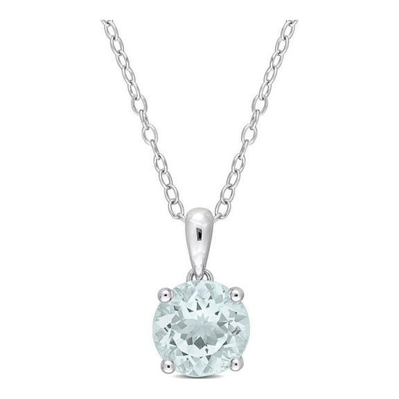 1.65 Carat (Ctw) Aquamarine Solitaire Round Pendant Necklace in Sterling Silver with Chain (8mm) for Women