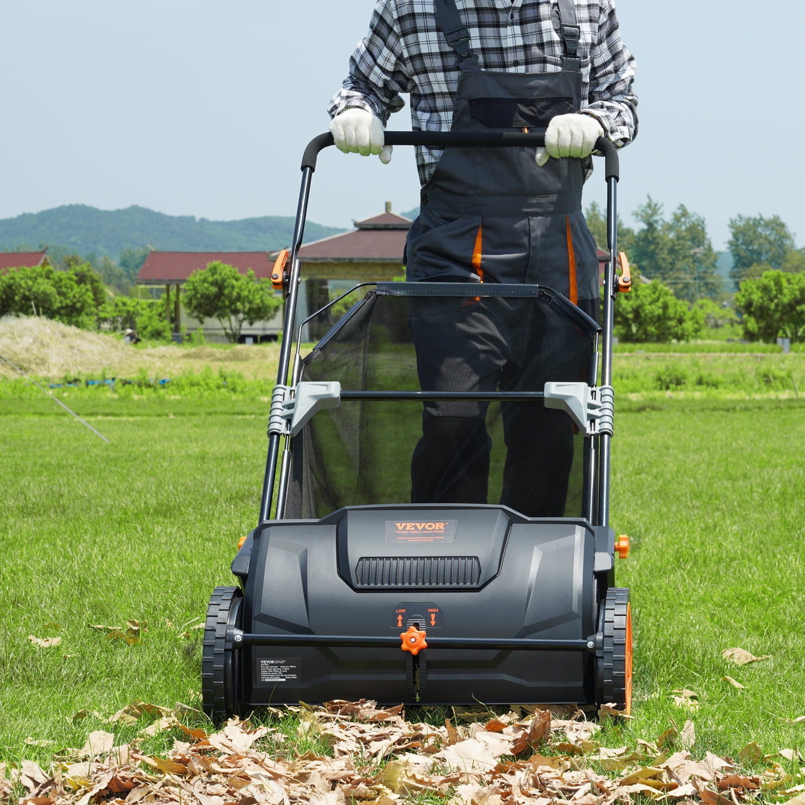KFFKFF Lawn Sweeper Push Leaf Grass Collector 21" 3.5 Cu. Ft. Capacity Adjustable