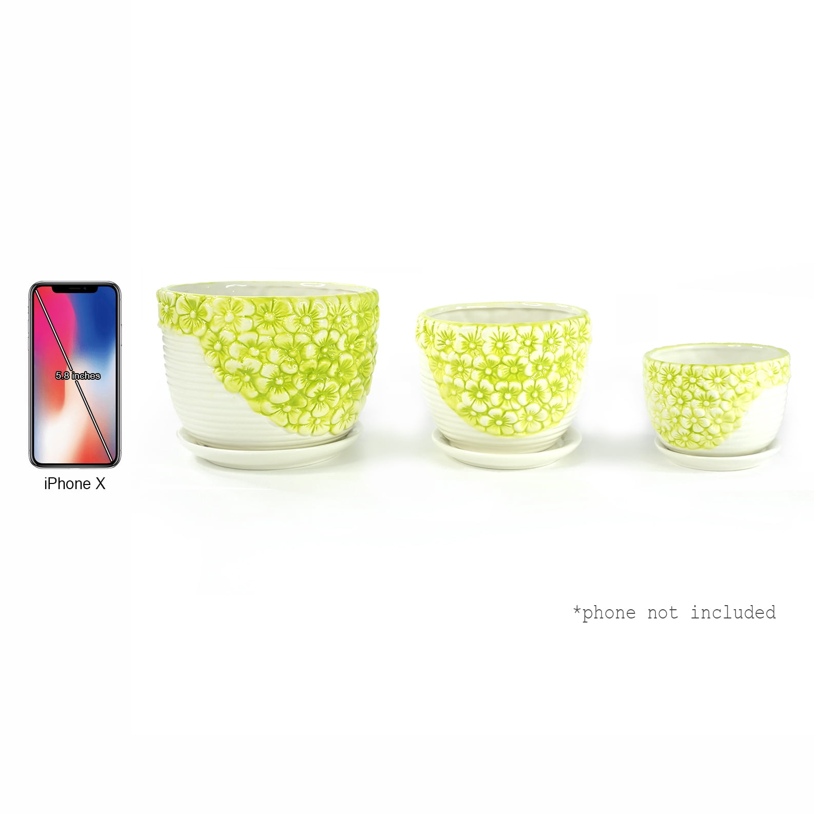 K-Cliffs 6.7" x 5.3"/5.2" x 4.3"/3.8" x 3.2" Round Lime-Yellow Ceramic Planter Pots
