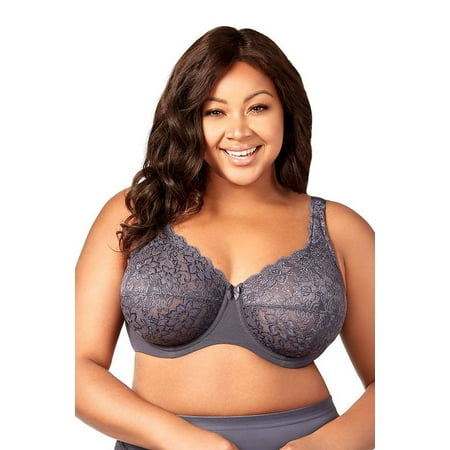 Women s Elila 2311 Full Coverage Stretch Lace Underwire Bra (Grey 46H)