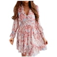 thumbnail image 2 of TIHLMK Robes d'Été pour Femmes Mode Bohème Col en V Ample Manches Longues Volants Imprimé Mini Robe, 2 of 8