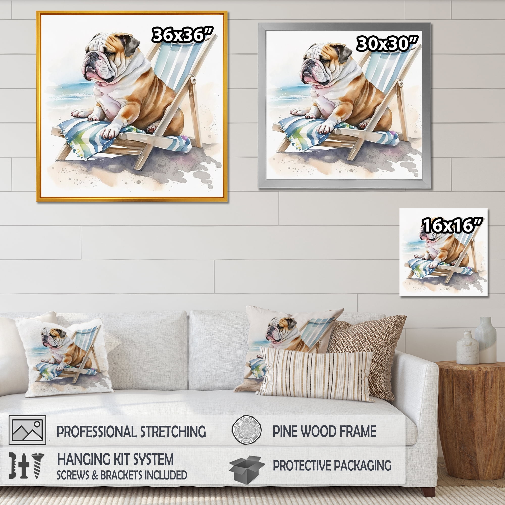 Designart Dog Laying On The Beach Canvas Wall Art
