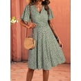 thumbnail image 4 of Womens Sundress Summer Floral Short Sleeve Wrap V Neck A-Line Midi Dress Flower 3 L, 4 of 8