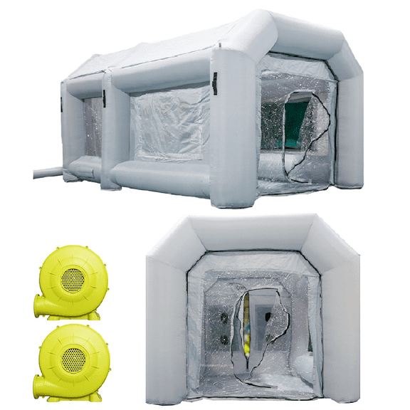 WGIA Inflatable Paint Booth 13x6.5x8.2ft with 2 Blowers Inflatable Spray Booth，Professional Car Workstation Portable Auto Paint Booth for Cars, Car Parts Painting