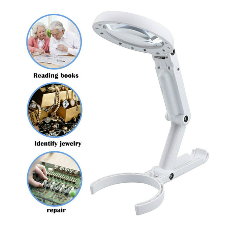LED Lighted Hands Free Magnifying Glass 4X Large Portable Illuminated  Magnifier for Reading Inspection Soldering Needlework Repair