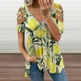 thumbnail image 2 of Lemon Print Womens Summer V Neck Zipper Top Short Sleeve T Shirt Off Shoulder Top Casual Classy Loose Shirts, 2 of 7