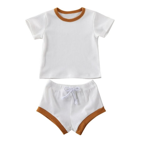 

Izhansean 2PCS Kids Baby Girl Boy Clothes Short Sleeve Tops T-shirt+Shorts Outfits Set White 2-3 Years