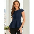 thumbnail image 2 of DARING DIVA Women's Elegant Round Neck Solid Color Cap Sleeve Blouses XL Dark Blue, 2 of 6