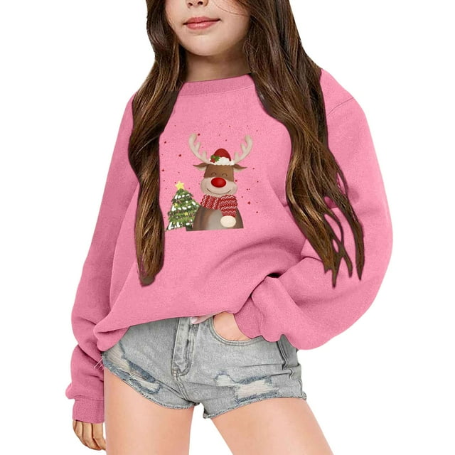 GDREDA Chandails à Capuchon & Chandails en Molleton pour Filles Automne Hiver à Manches Longues Imprimé de Noël Col Rond Manteau Chaud pour Garçons et Filles