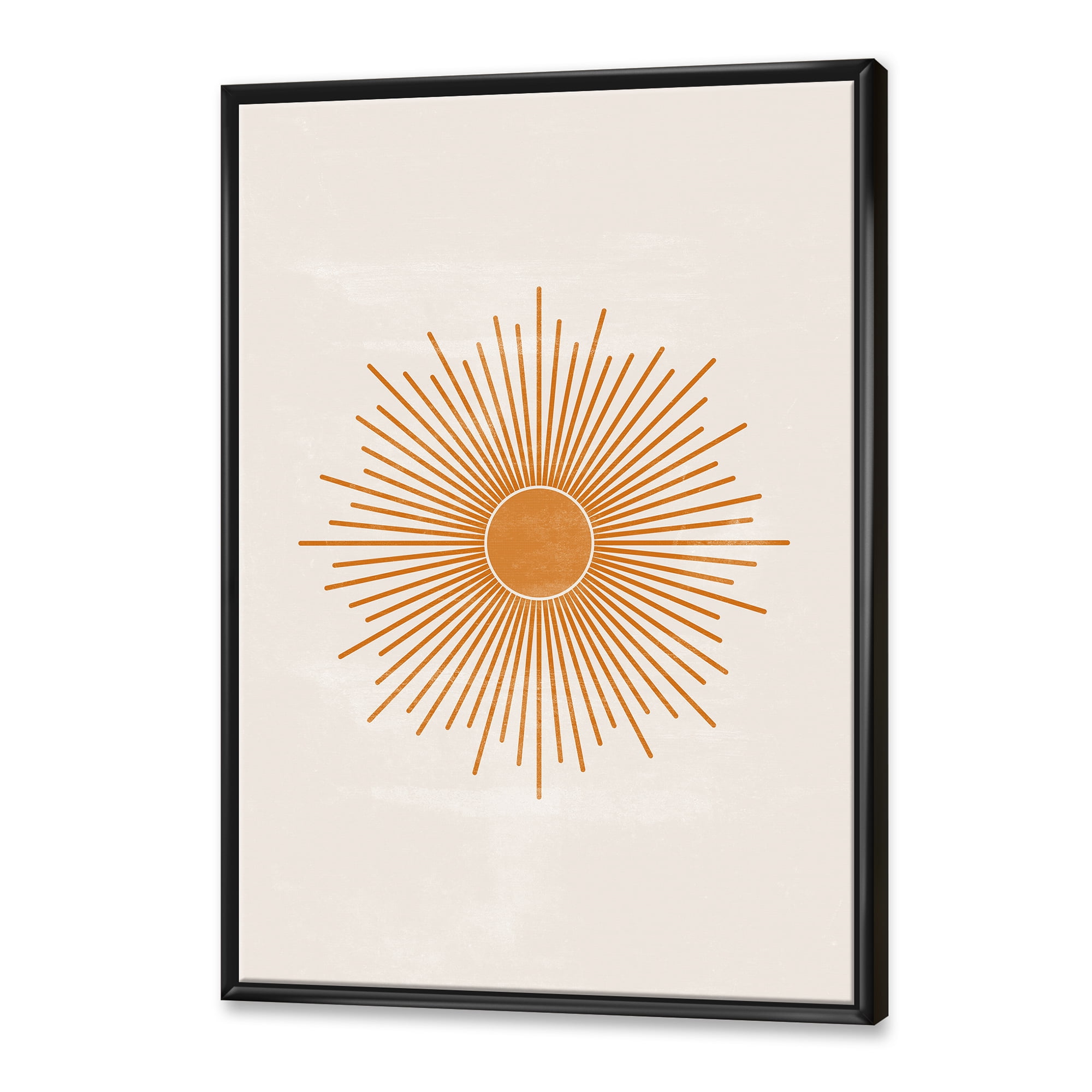 Designart 'Orange Sun Print On Beige II' Modern Framed Canvas Wall Art Print