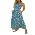 thumbnail image 1 of Femmes Été Crossover Licol Cou Sans Manches Plaid Coupé Dos Flowy une Ligne Maxi Robe Rose XL, 1 of 7