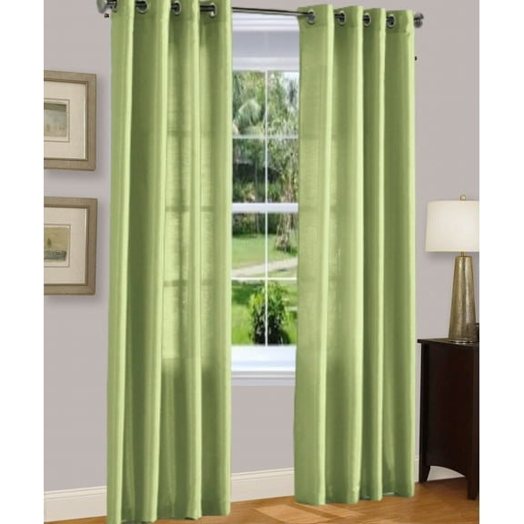 1 PANEL MIRA  SOLID SAGE GREEN SEMI SHEER WINDOW FAUX SILK ANTIQUE BRONZE GROMMETS CURTAIN DRAPES 55 WIDE X 95" LENGTH