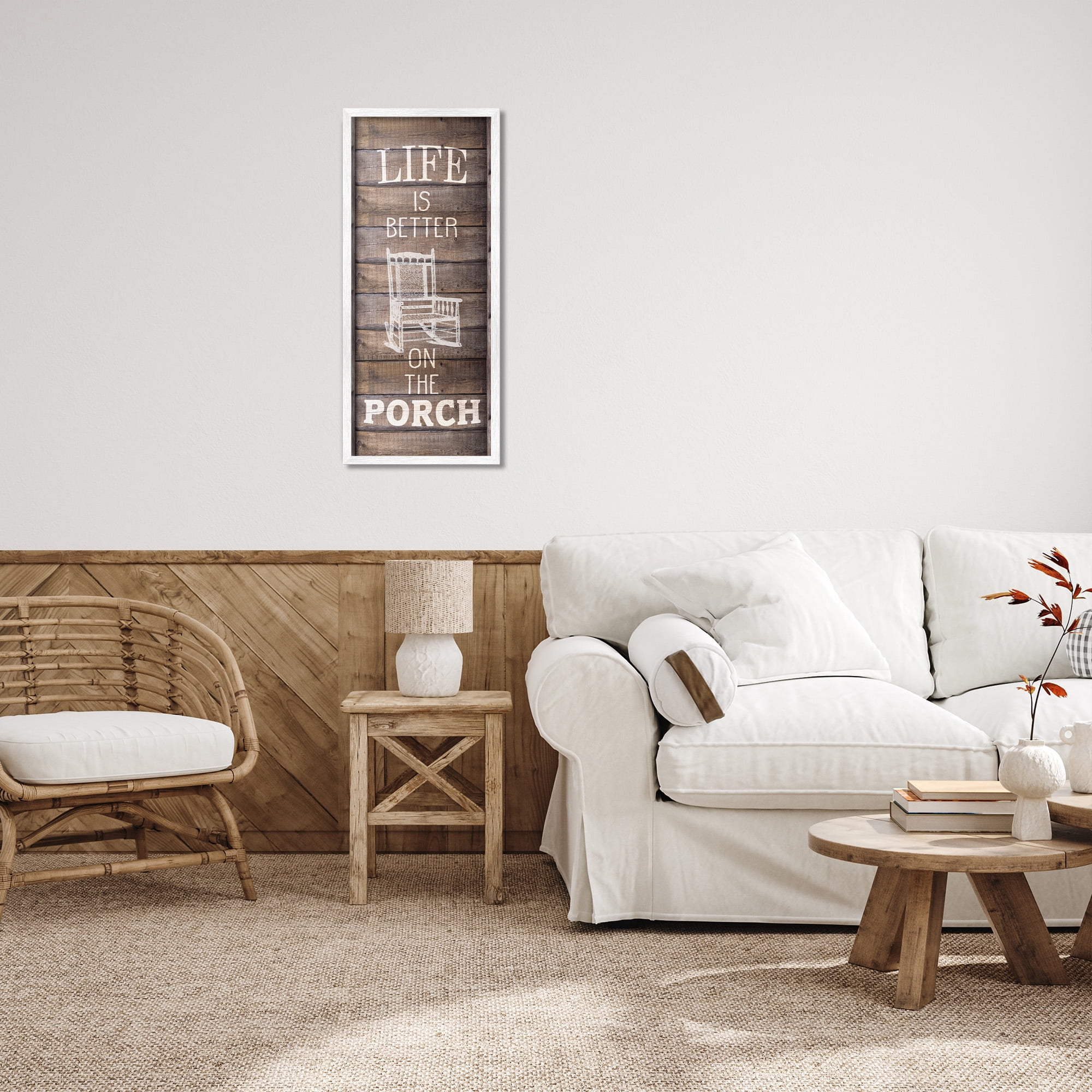 Stupell Industries Porch Life Country Rustic Inspirational Painting White Framed Art Print Wall Art, 13 x 30
