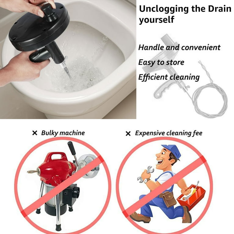 Drain Auger, 33 Feet Heavy Duty Flexible Plumbing Snake Manually Clean  Various Sinks and Sewer Blockages in Household Kitchens and Bathrooms,  Comes