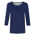 thumbnail image 4 of ZHENHONG Long Sleeve T Shirt Women Womens Tops Casual 3/4 Sleeve Crew Neck Shirts Loose Fit Tunic Blouses Summer Tees,Blue Women Blending Shirts M, 4 of 6